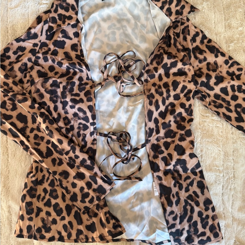 Cider Brown and Black Leopard Print Blazer